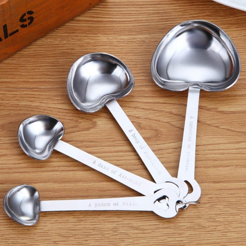 Teensery 3 Sets Measuring Spoons Set Heart Shape Stainless Steel Measuring Spoons with Ring Holder for Dry or Liquid Ingredients (12 Pcs) - Image 2